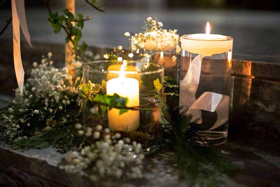 Candle lights and flowers