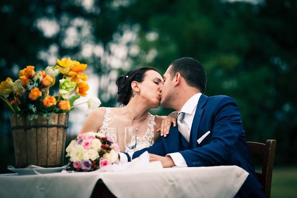 Newlyweds kissing