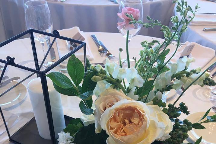 Floral centerpiece and lantern