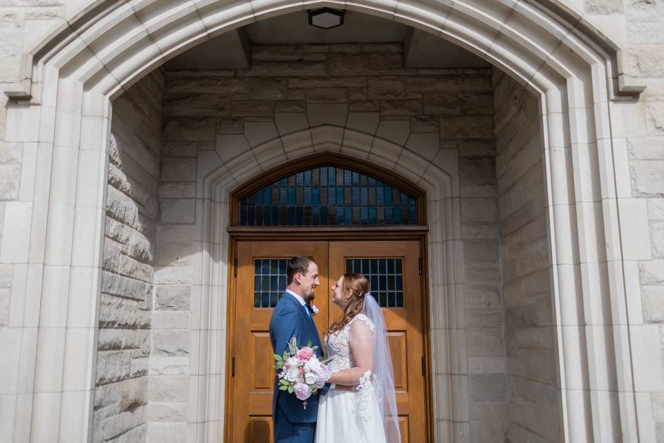 Kiss in front of the church