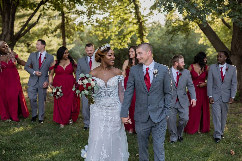 Walking with the wedding party