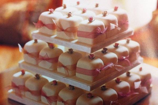 petit fours with flower garnish
