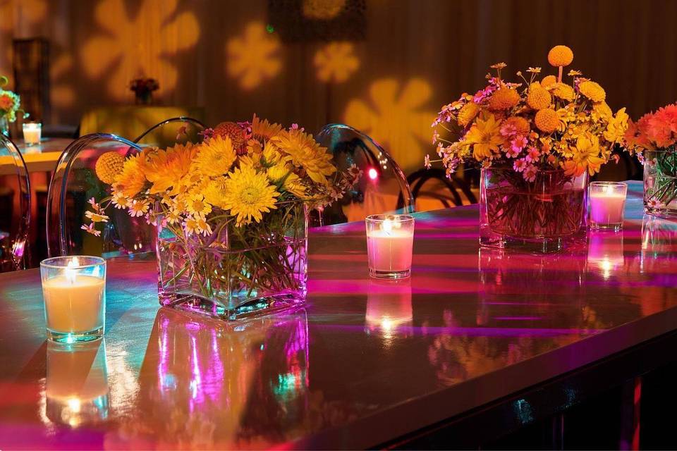 Candles and floral arrangements