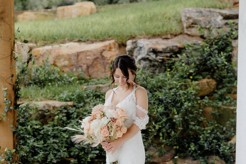 Porch bridal portrait