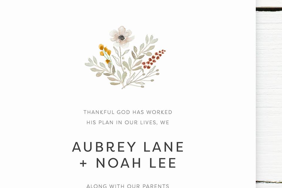 Aubrey and Noah watercolor invite