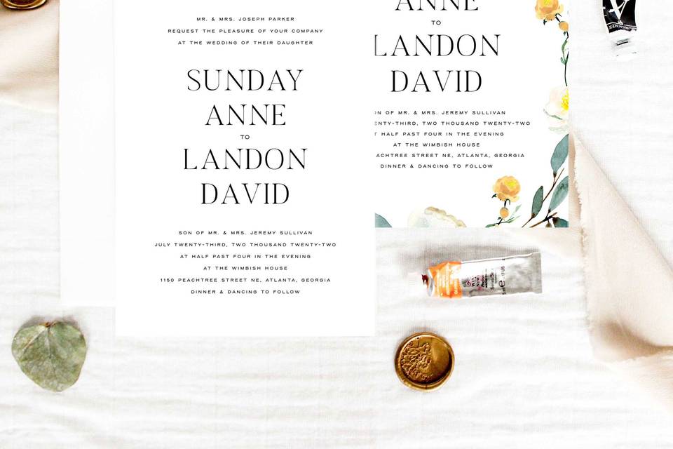 Sunday and Landon watercolor invite