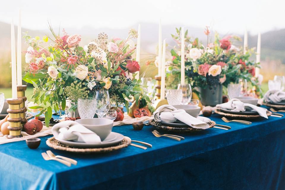 Table setup with flower centerpiece