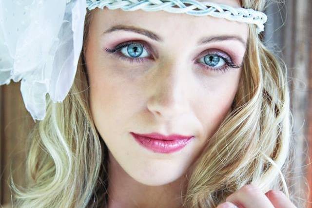 Bridal makeup and headpiece