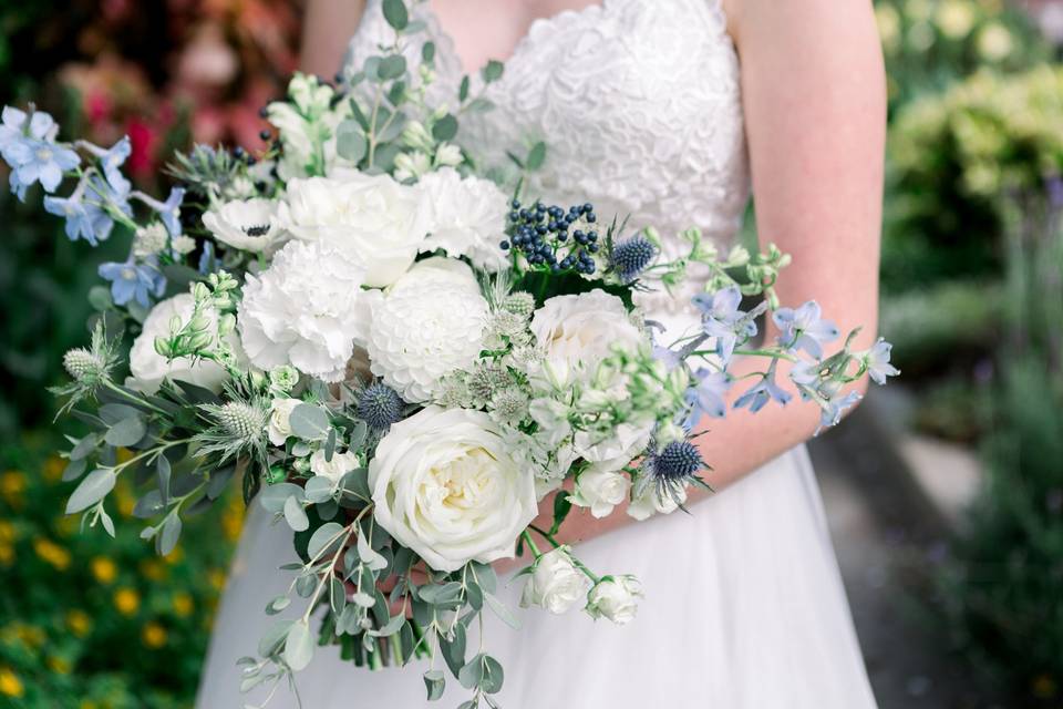 Dusty blue wedding bouquet