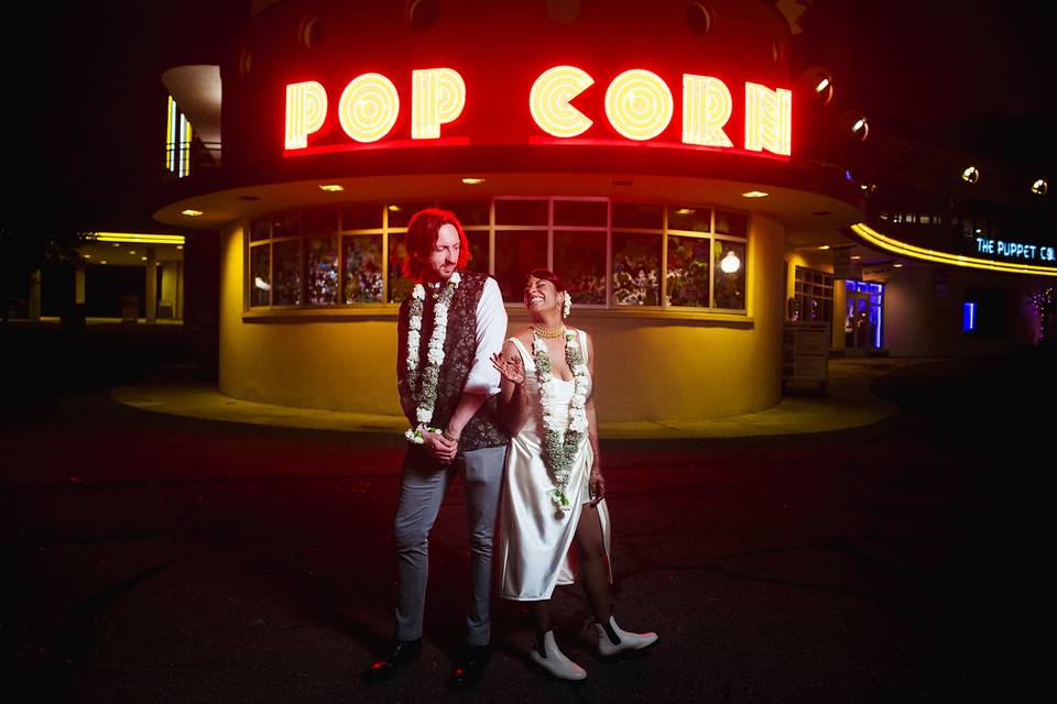 Fun couple portrait at night