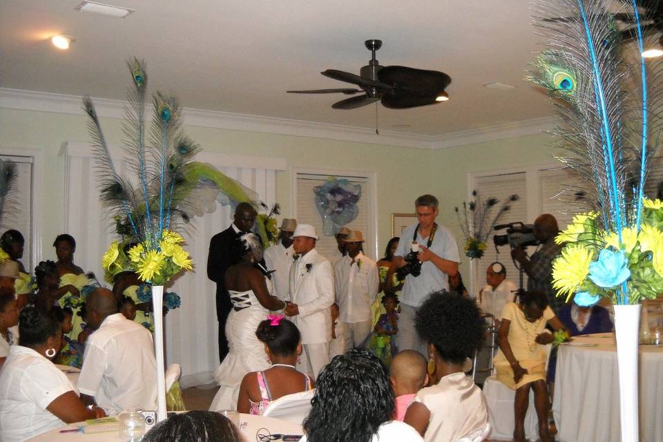 Train at wedding reception in the ballroom at mustin beach officer's club