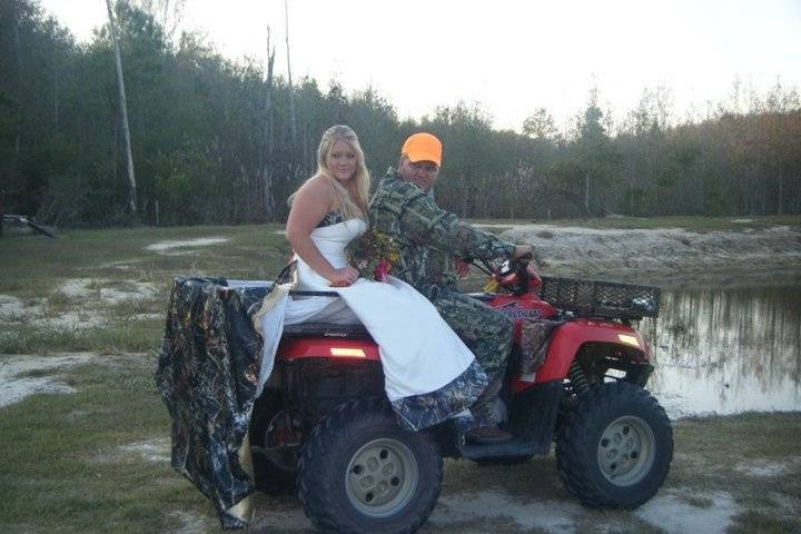 This couple had a fun wedding at a hunting camp!