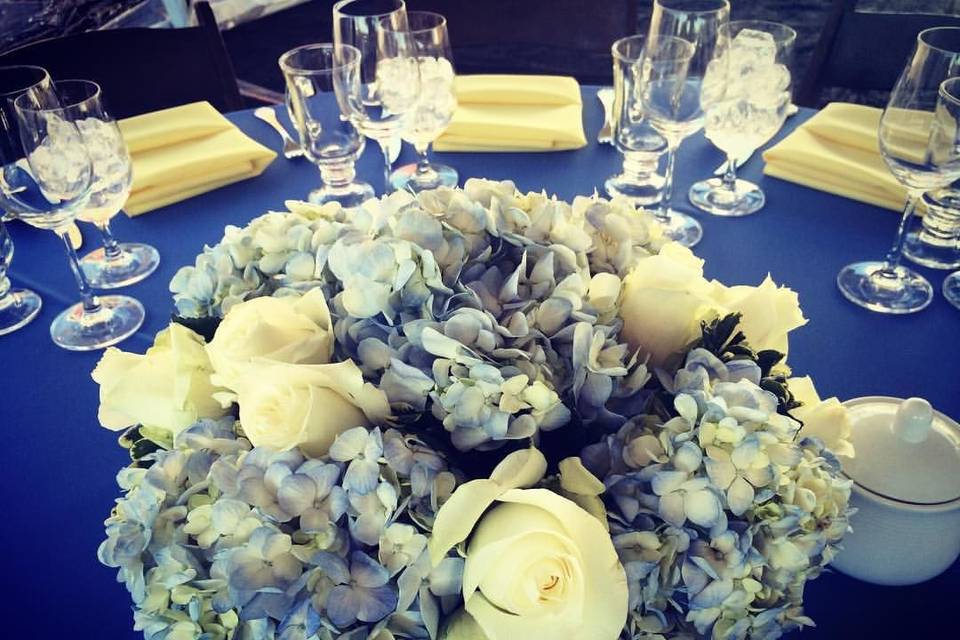 Table setup with flower centerpiece