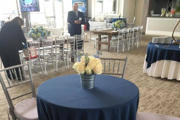 Table setup with flower centerpiece