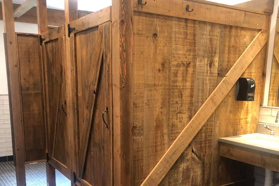 Bathroom barn wood stalls