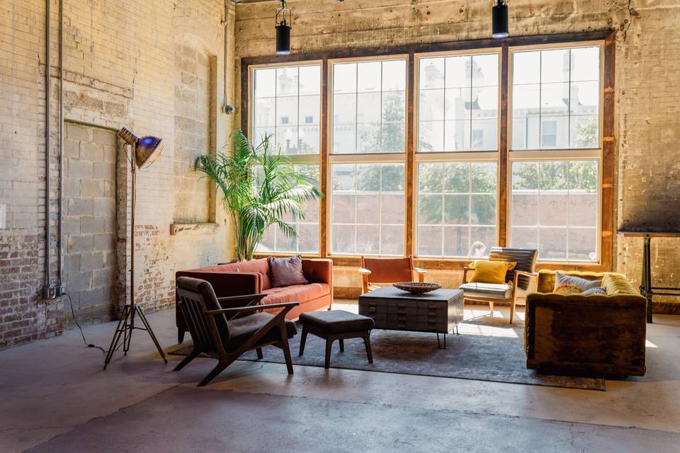 Lounging space by the large windows