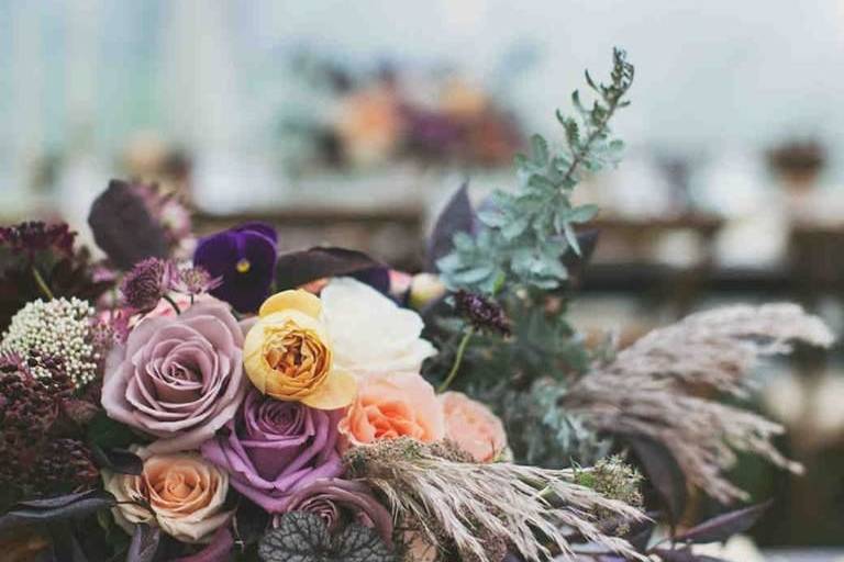 Table setup with flower centerpiece