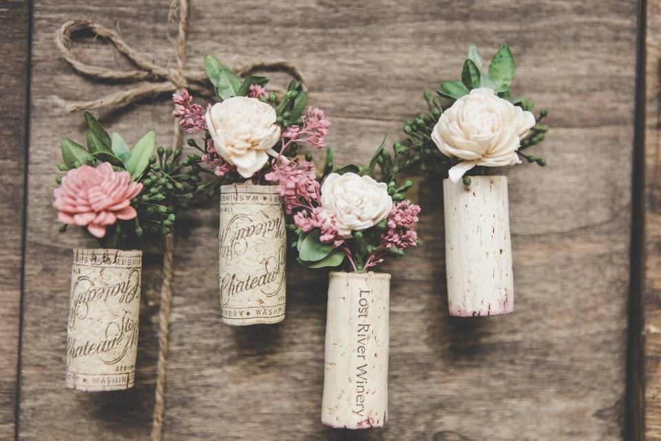 Winecork Boutonnieres are perfect for any winery theme wedding or event.