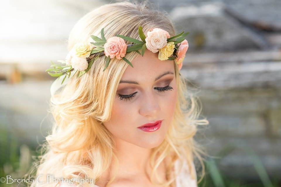 Floral crown or head wreath is made with keepsake flowers...sola flowers and preserved greenery.