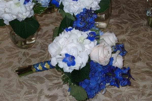 Bridesmaid's Bouquet white hydrangeas and Blue delphinium