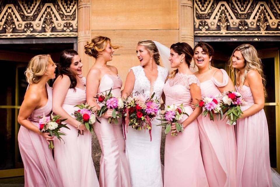 Bride and her bridesmaids