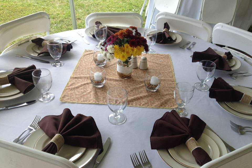 Table setup with flower centerpiece