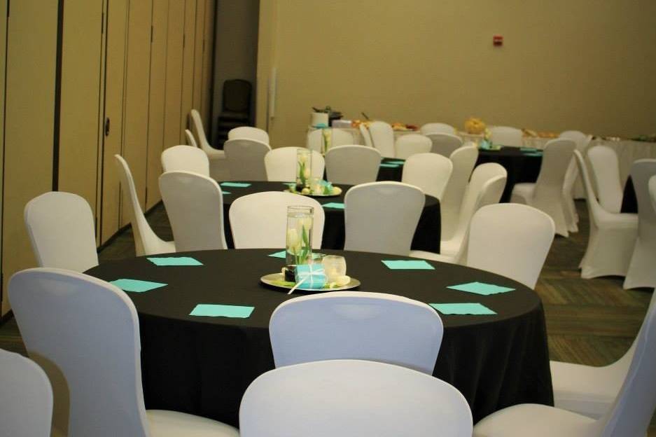 Table setup with flower centerpiece