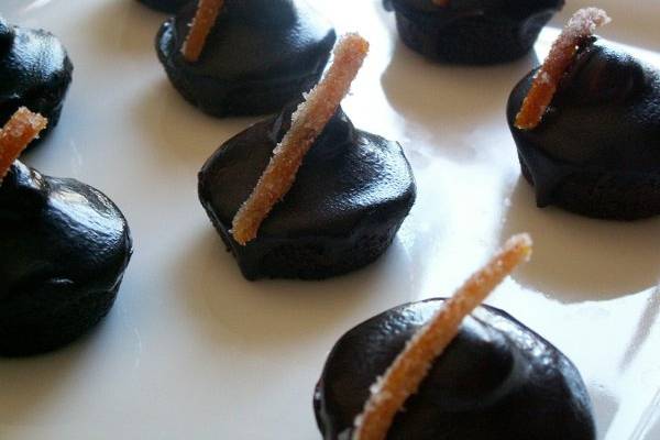 Chocolate Espresso Cupcakes with Candied Orange Peel