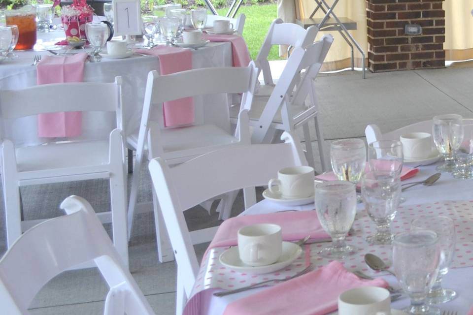 A pretty in pink shower on the patio at The Chadwick