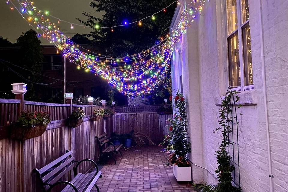 Outside courtyard at night