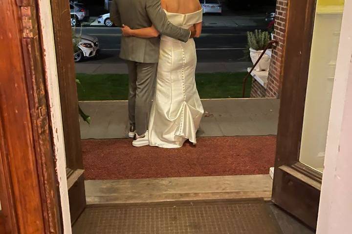 Couple leaving post wedding
