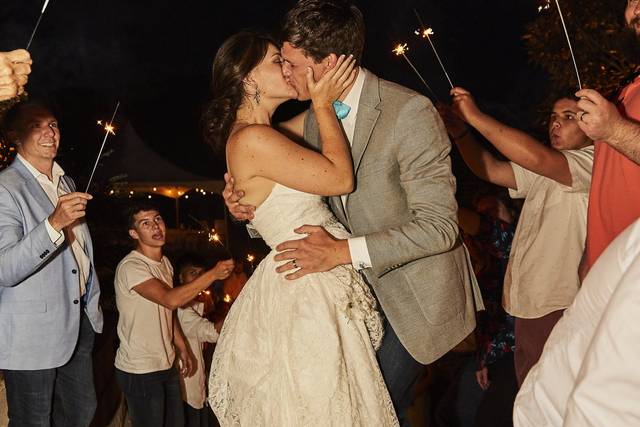 Newlyweds kissing