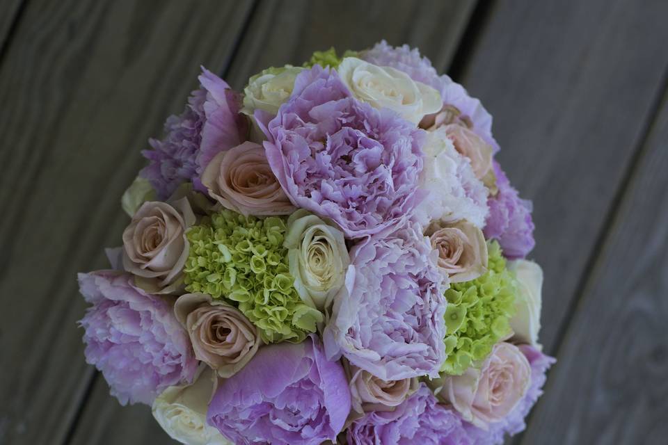 Beautiful peonies and hydrangeas bouquet