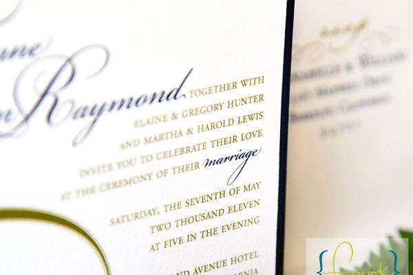 Signature Collection Wedding Invitations - Annabelle Suite
Customize with your choice of color, font, and wording.  Available print methods: letterpress, thermography, offset or digital.