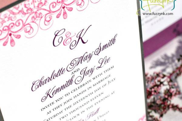 Signature Collection Wedding Invitations - Charlotte Suite
Customize with your choice of color, font, and wording.  Available print methods: letterpress, thermography, offset or digital.