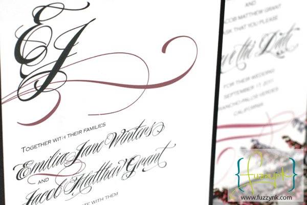 Signature Collection Wedding Invitations - Emilia Suite
Customize with your choice of color, font, and wording.  Available print methods: letterpress, thermography, offset or digital.