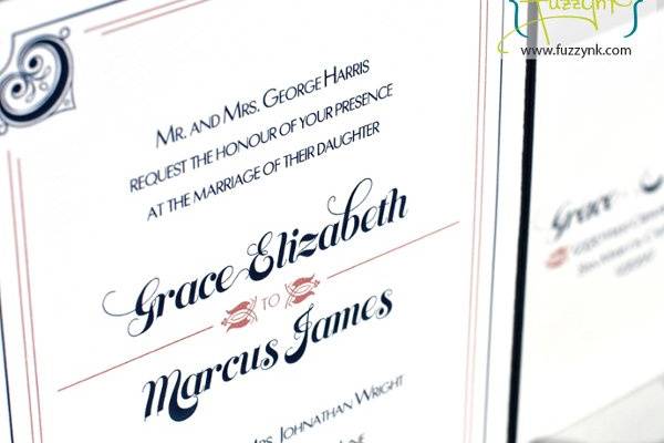 Signature Collection Wedding Invitations - Grace Suite
Customize with your choice of color, font, and wording.  Available print methods: letterpress, thermography, offset or digital.