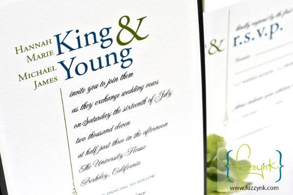 Signature Collection Wedding Invitations - Hannah Suite
Customize with your choice of color, font, and wording.  Available print methods: letterpress, thermography, offset or digital.