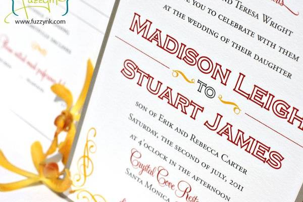 Signature Collection Wedding Invitations - Madison Suite
Customize with your choice of color, font, and wording.  Available print methods: letterpress, thermography, offset or digital.