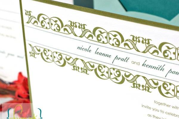 Signature Collection Wedding Invitations - Nicole Suite
Customize with your choice of color, font, and wording.  Available print methods: letterpress, thermography, offset or digital.