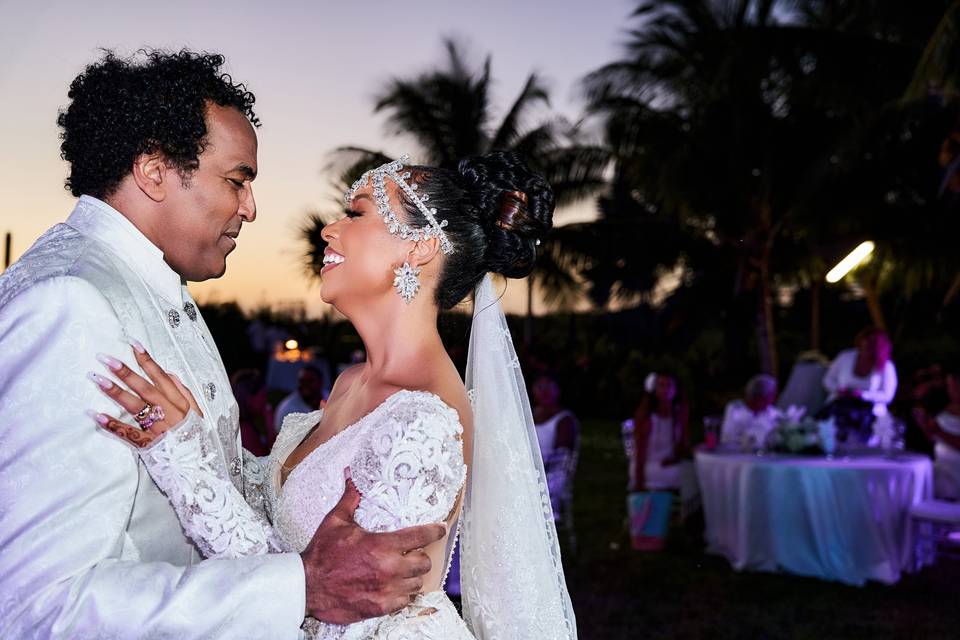 Bride and groom dancing