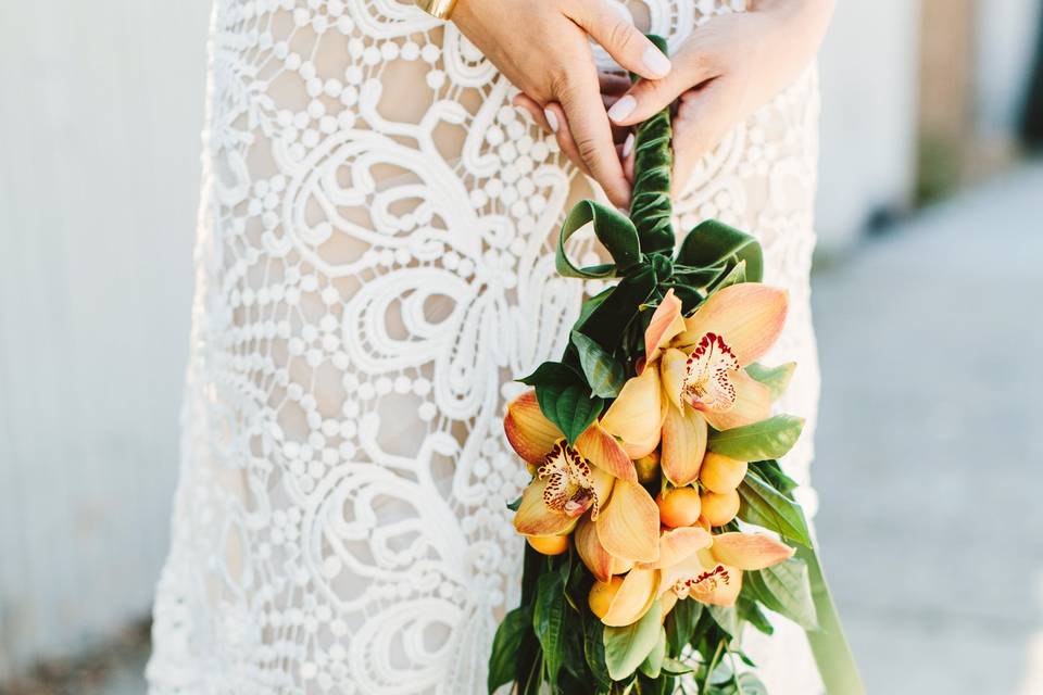 Draping bridal bouquet