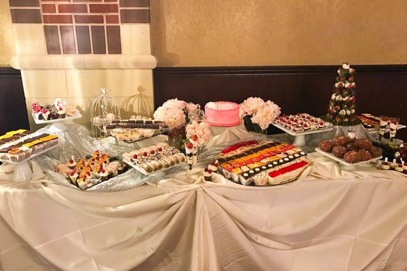 Wedding cake and assorted pastries