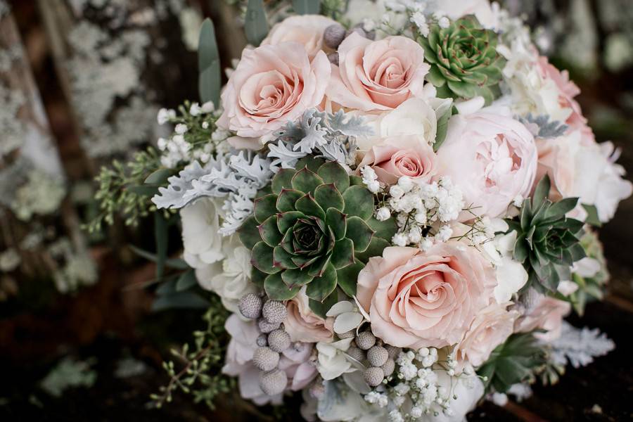 Bouquet of flowers and succulents