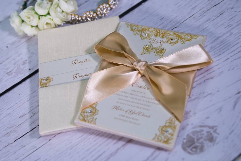 Gold and pink invites