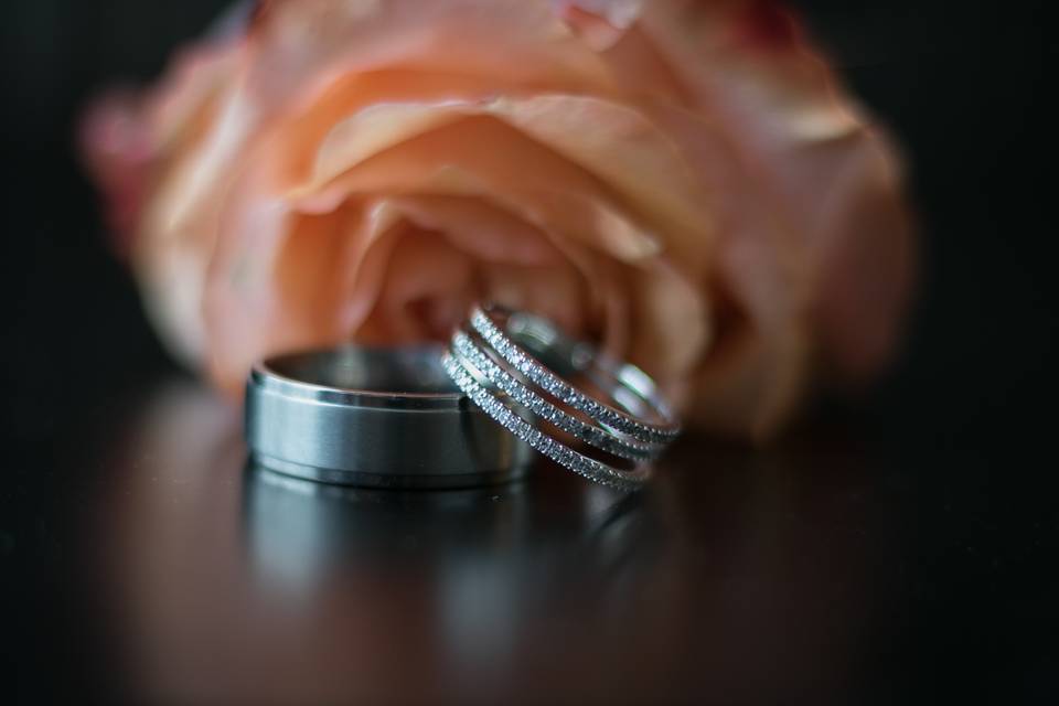 Wedding rings and a rose