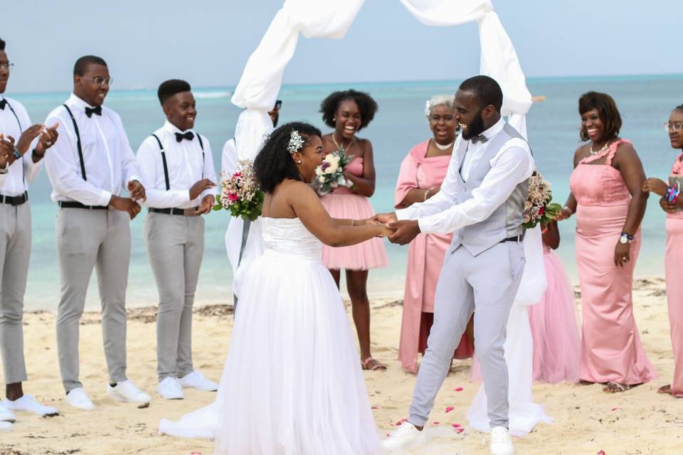 Exchanging vows on the beach