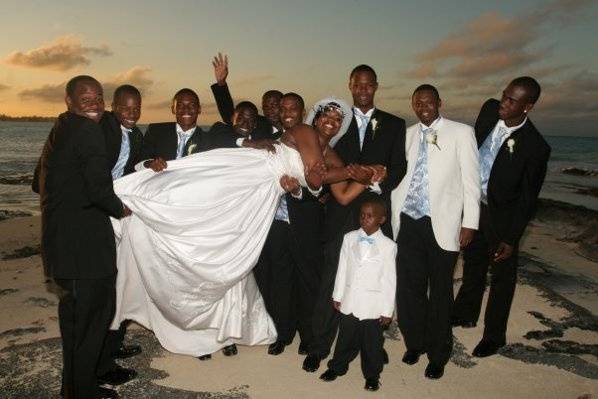 The men try to hold the bride!
