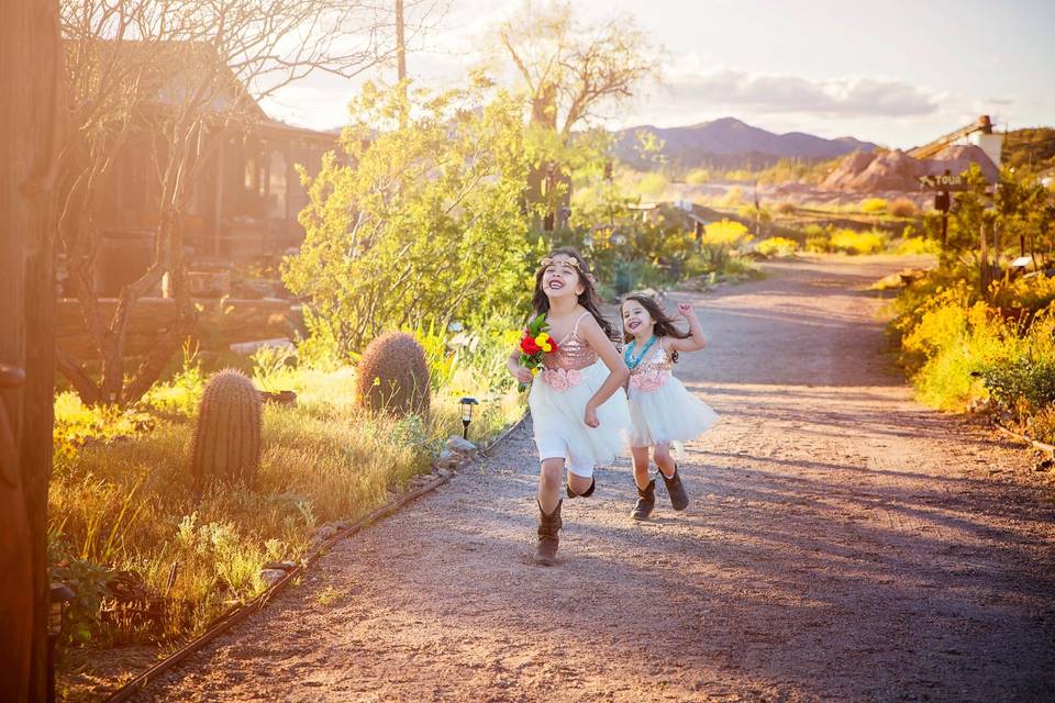 Excited flower girls