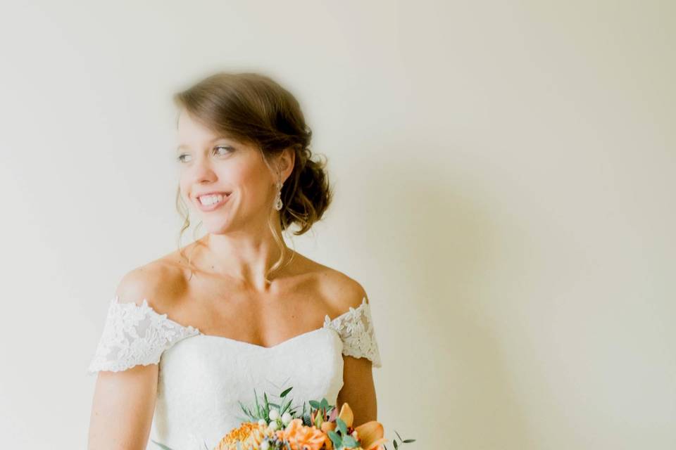 Off-shoulder bridal dress